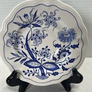 Ironstone Oriental Onion Floral Saucer Plate Blue White Glossy Japan 4610